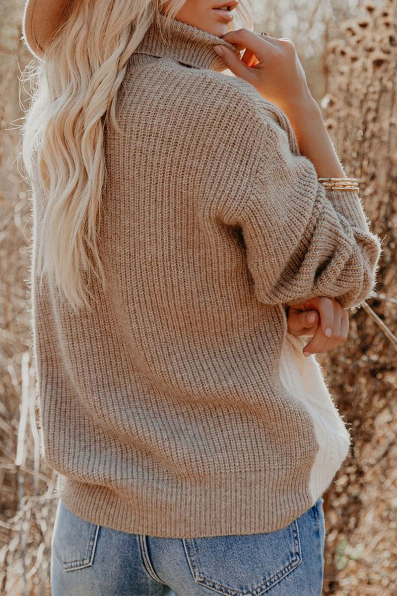 Casual Patchwork Contrast Turtleneck Tops