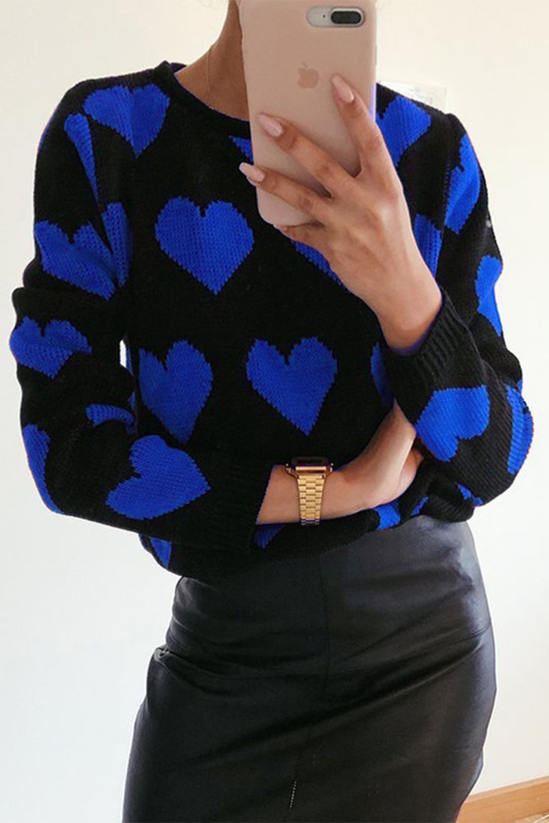 Casual Print Split Joint Contrast O Neck Tops