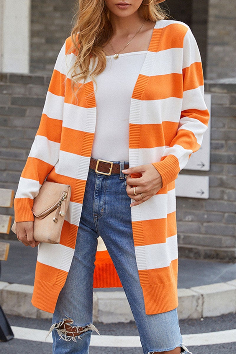 Fashion Casual Striped Split Joint V Neck Tops