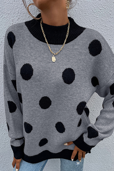 Dot Split Joint Contrast O Neck Tops