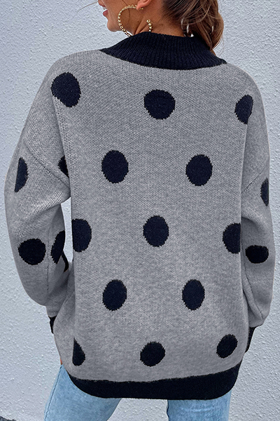 Dot Split Joint Contrast O Neck Tops