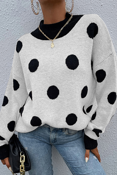 Dot Split Joint Contrast O Neck Tops