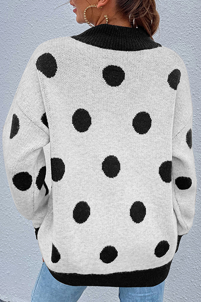 Dot Split Joint Contrast O Neck Tops
