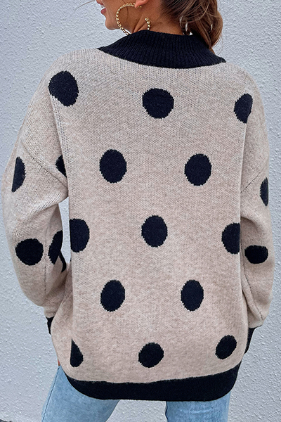 Dot Split Joint Contrast O Neck Tops