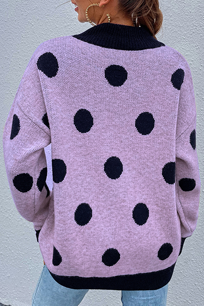 Dot Split Joint Contrast O Neck Tops