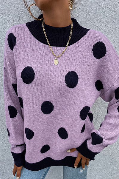 Dot Split Joint Contrast O Neck Tops