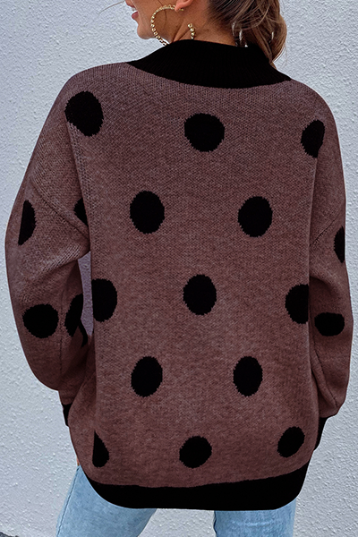 Dot Split Joint Contrast O Neck Tops