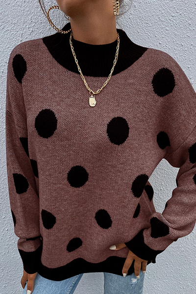 Dot Split Joint Contrast O Neck Tops