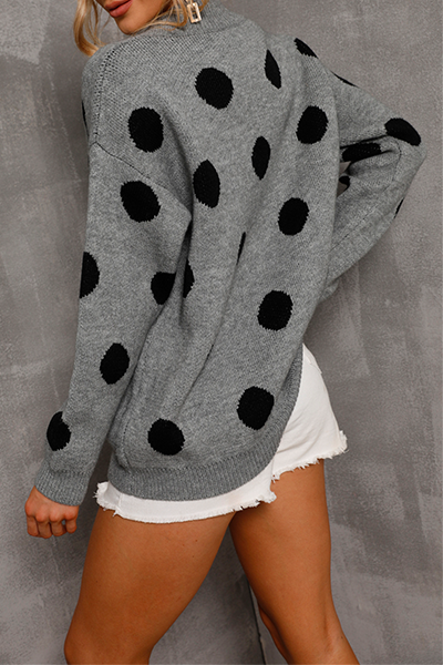 Casual Polka Dot Split Joint Contrast V Neck Tops