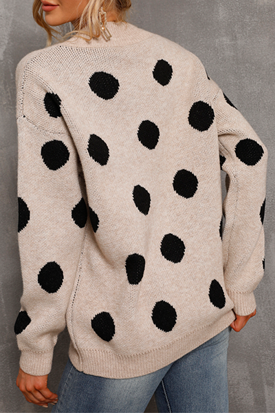 Casual Polka Dot Split Joint Contrast V Neck Tops