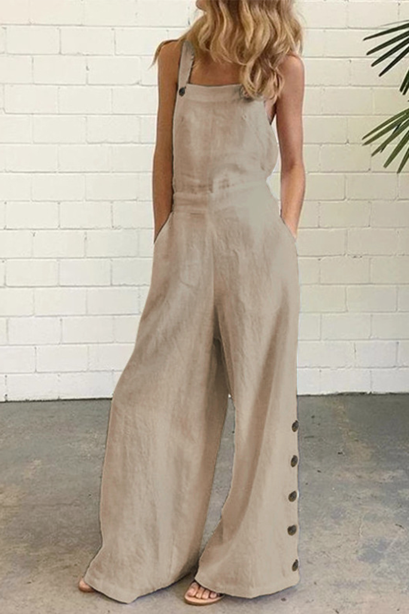 Antmvs Casual Solid Buckle Square Collar Regular Jumpsuits(5 Colors)