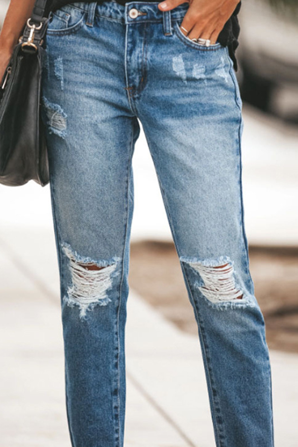 Antmvs Street Solid Tassel Ripped Bottoms