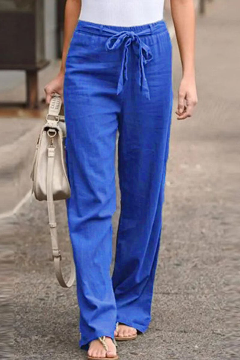 Antmvs Fashion Casual Solid With Belt Loose Wide Leg Bottoms(4 colors)