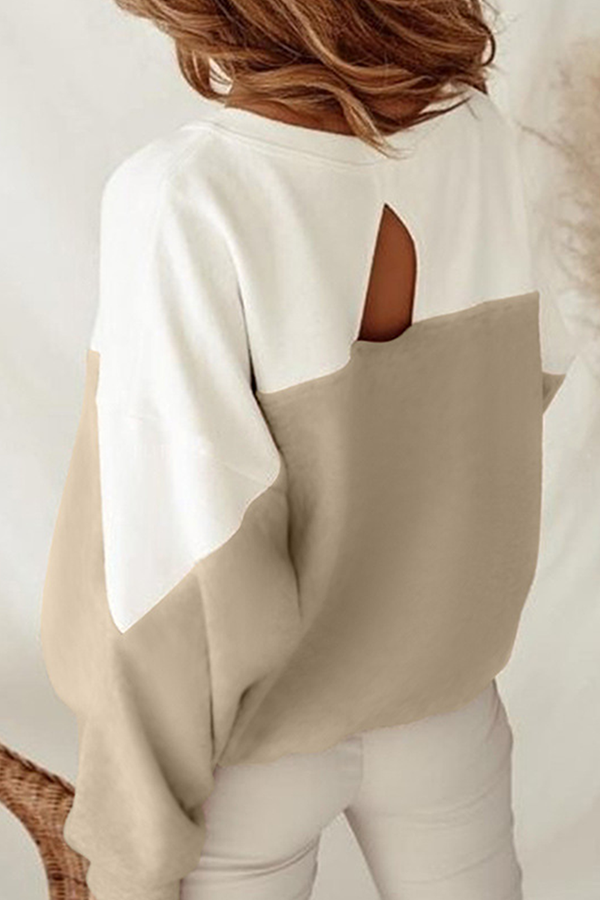 Casual Patchwork Hollowed Out Contrast O Neck Tops