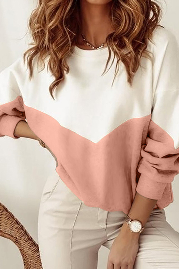 Casual Patchwork Hollowed Out Contrast O Neck Tops