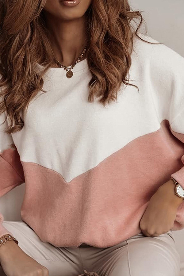 Casual Patchwork Hollowed Out Contrast O Neck Tops