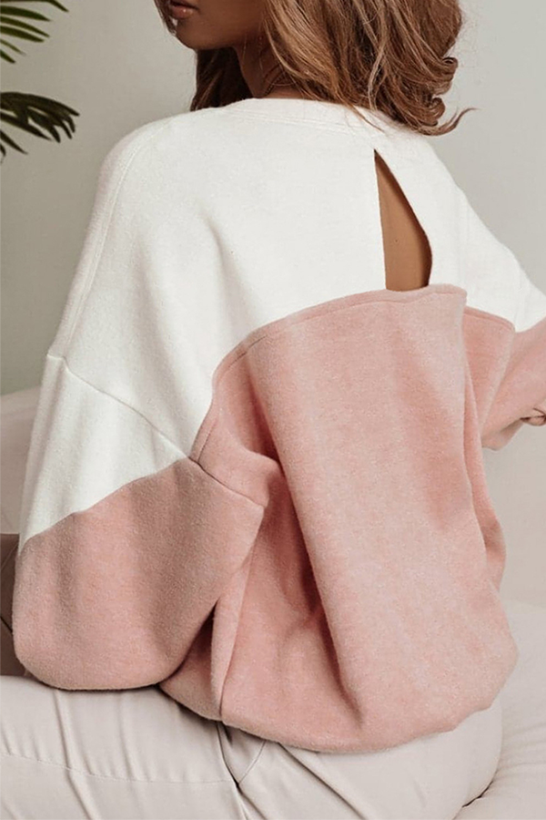 Casual Patchwork Hollowed Out Contrast O Neck Tops