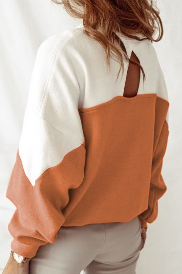 Casual Patchwork Hollowed Out Contrast O Neck Tops