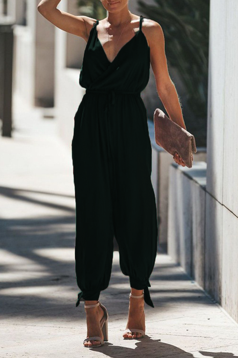 Antmvs Casual Print Split Joint Spaghetti Strap Harlan Jumpsuits(4 colors)