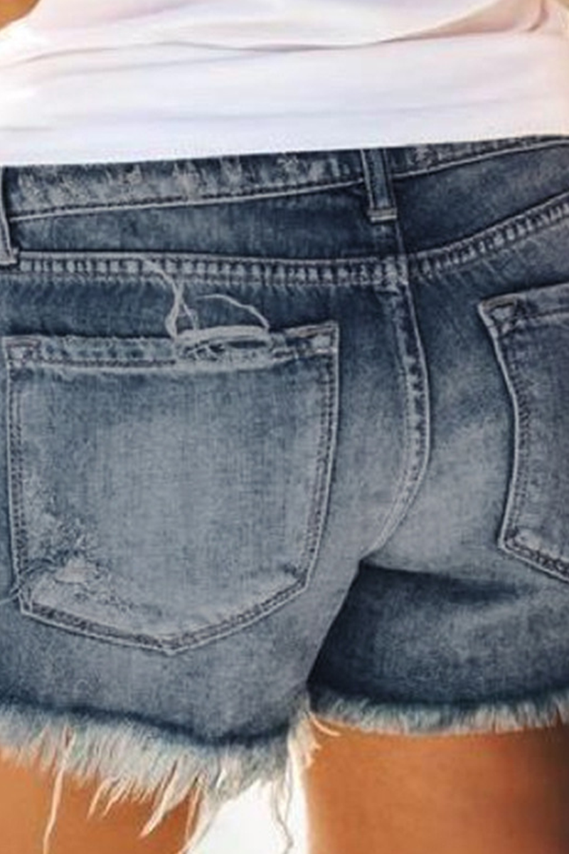 Antmvs Casual Solid Ripped Mid Waist Straight Denim Shorts