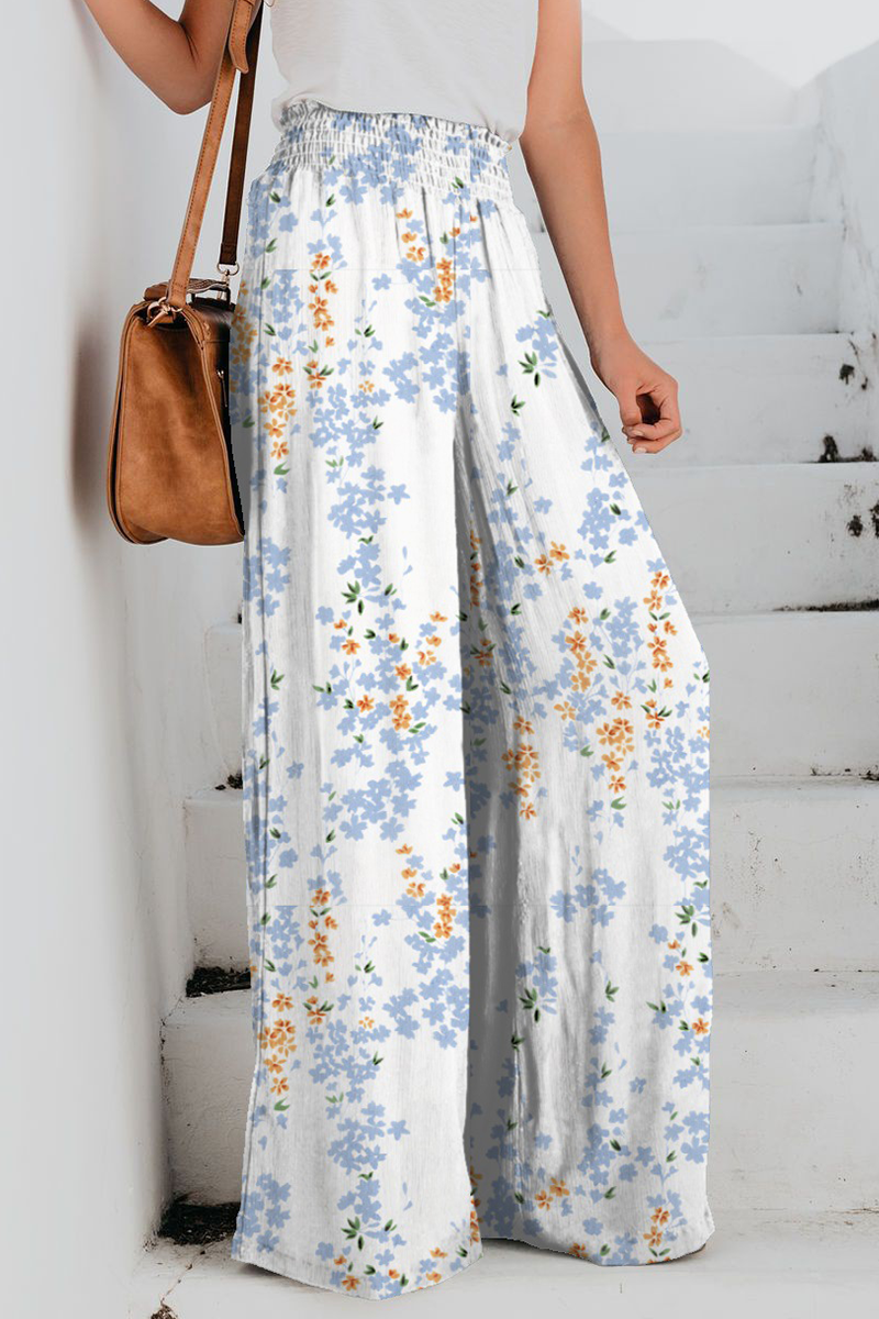 Antmvs Casual Print Split Joint Straight High Waist Wide Leg Full Print Bottoms(7 colors)