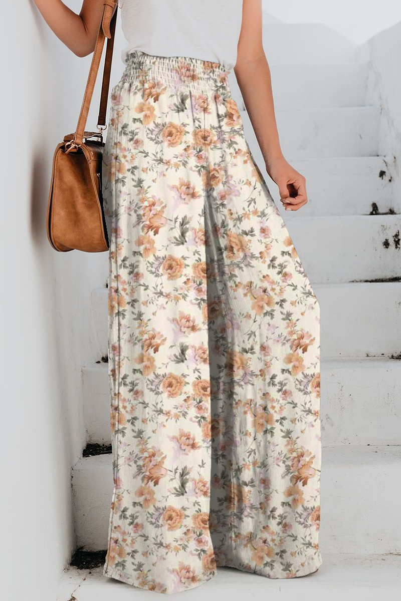 Antmvs Casual Print Split Joint Straight High Waist Wide Leg Full Print Bottoms(7 colors)