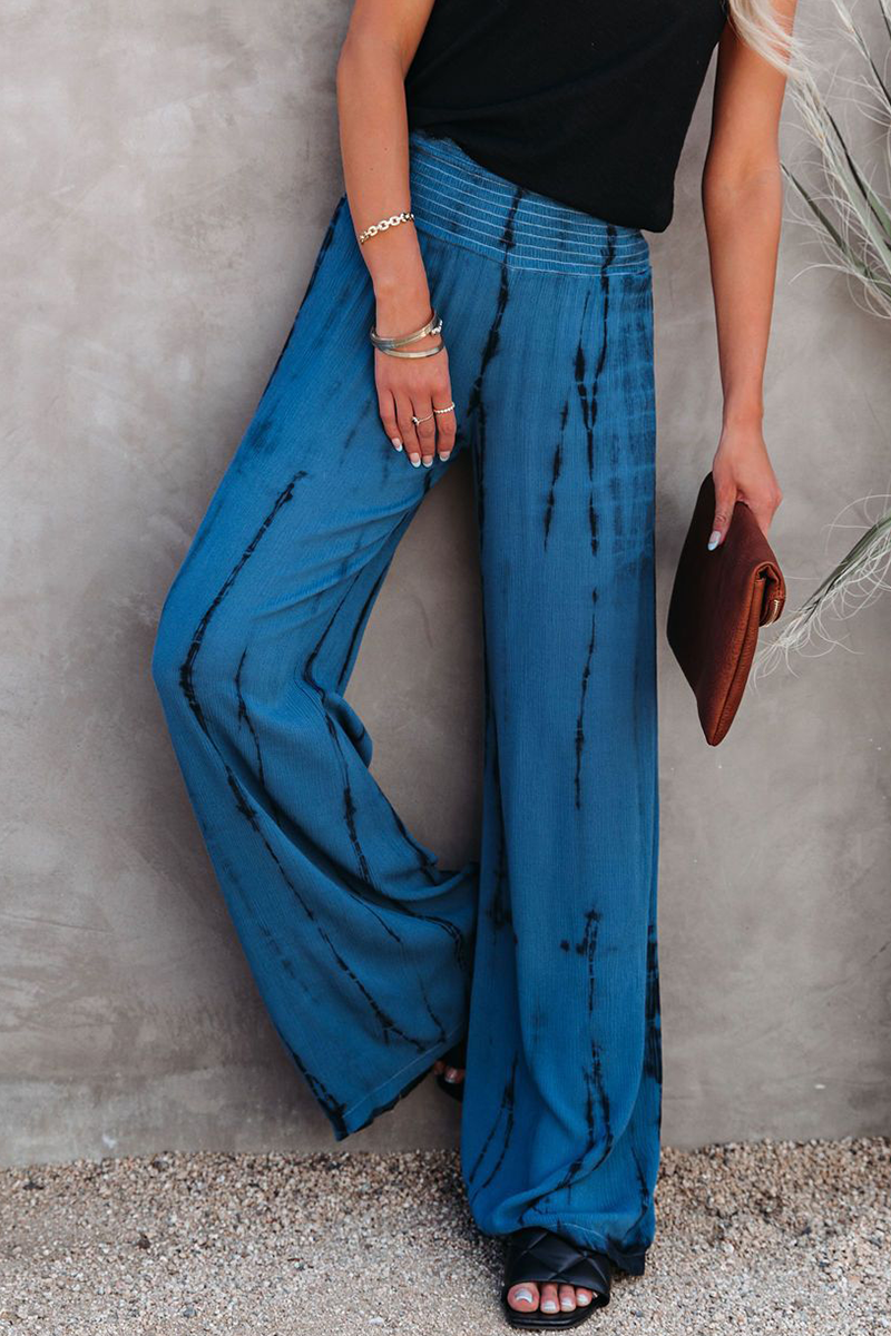 Antmvs Casual Print Split Joint Straight High Waist Wide Leg Full Print Bottoms(7 colors)