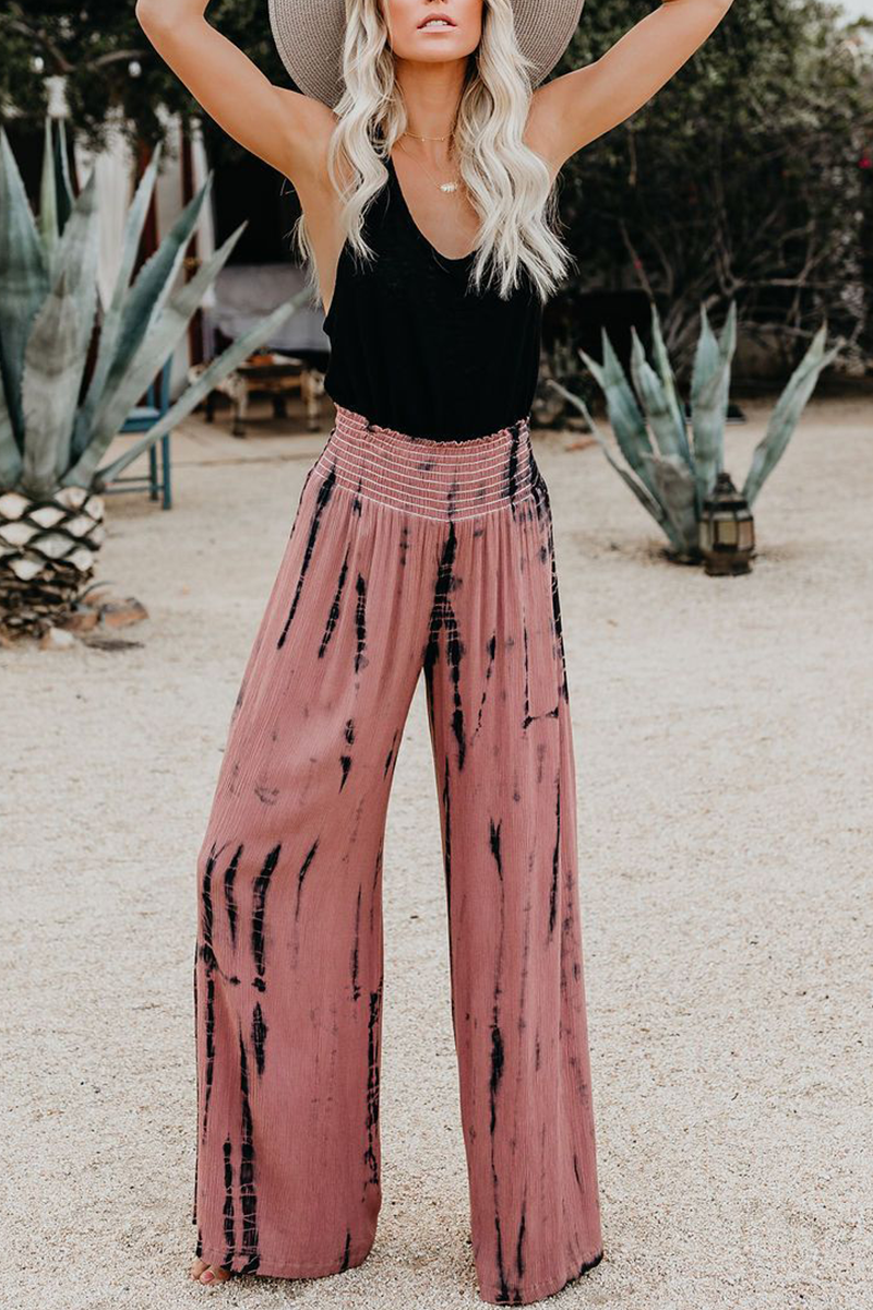 Antmvs Casual Print Split Joint Straight High Waist Wide Leg Full Print Bottoms(7 colors)