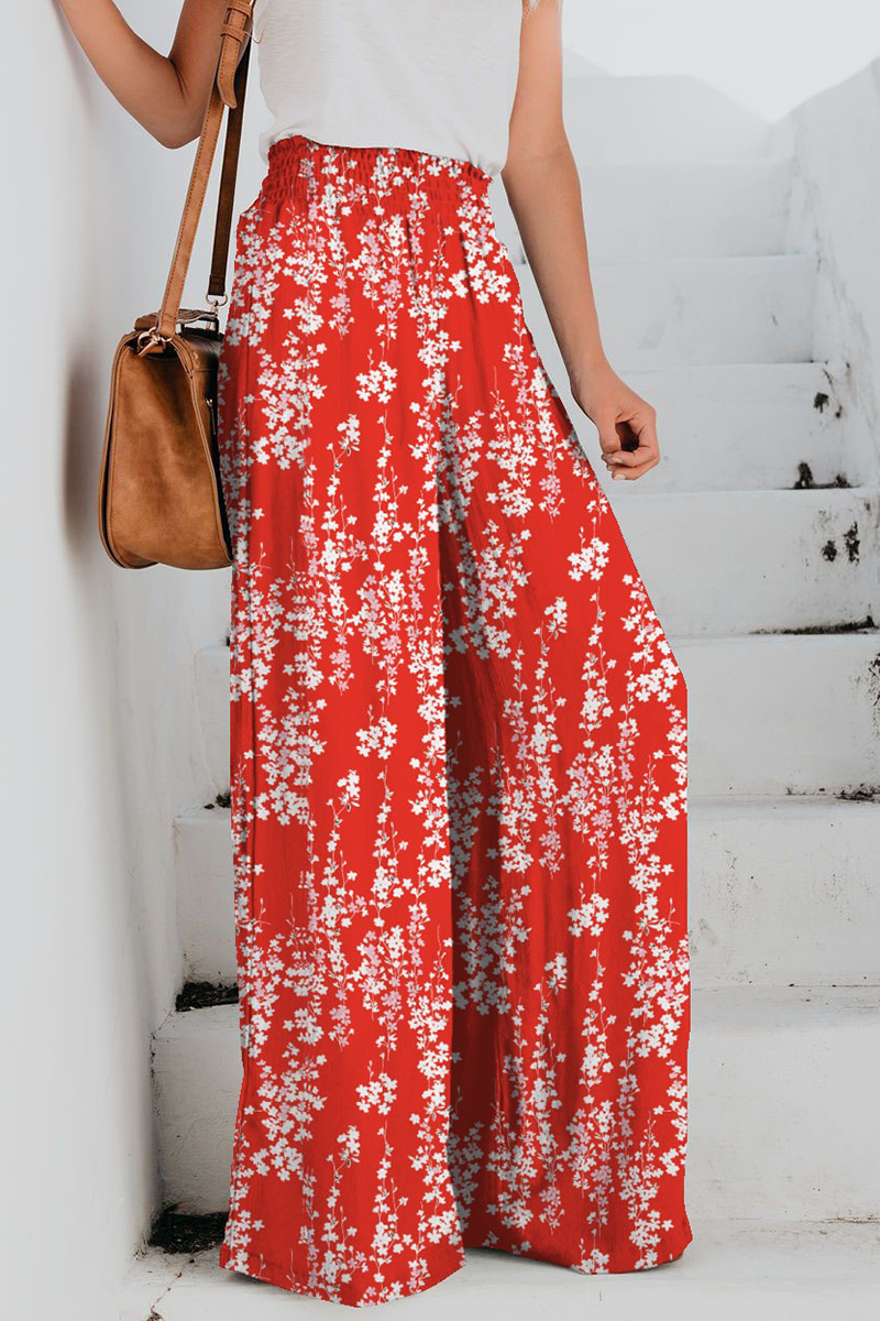 Antmvs Casual Print Split Joint Straight High Waist Wide Leg Full Print Bottoms(7 colors)