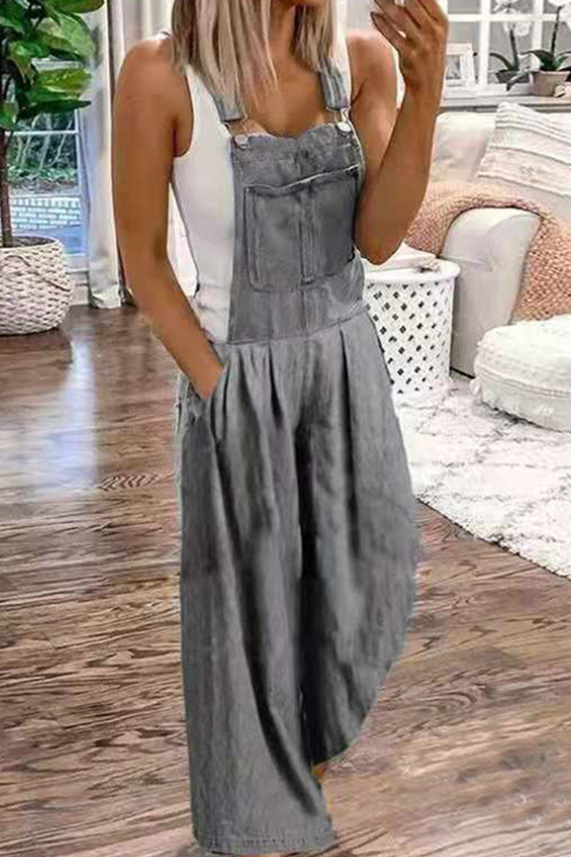 Antmvs Casual Solid Pocket Fold Strapless Jumpsuits