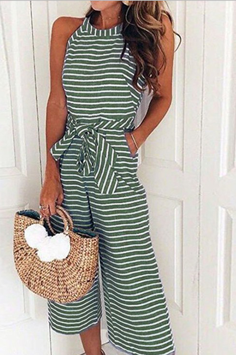 Antmvs Casual Striped O Neck Loose Jumpsuits(5 Colors)