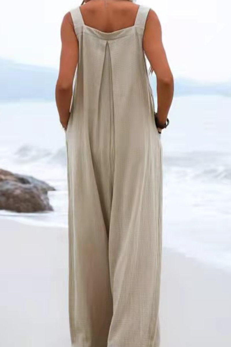 Antmvs Casual Solid Square Neck Pocket Loose Jumpsuit(7 Colors)