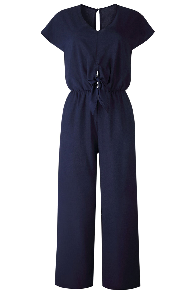 Antmvs Fashion Street Solid Backless V Neck Loose Jumpsuits