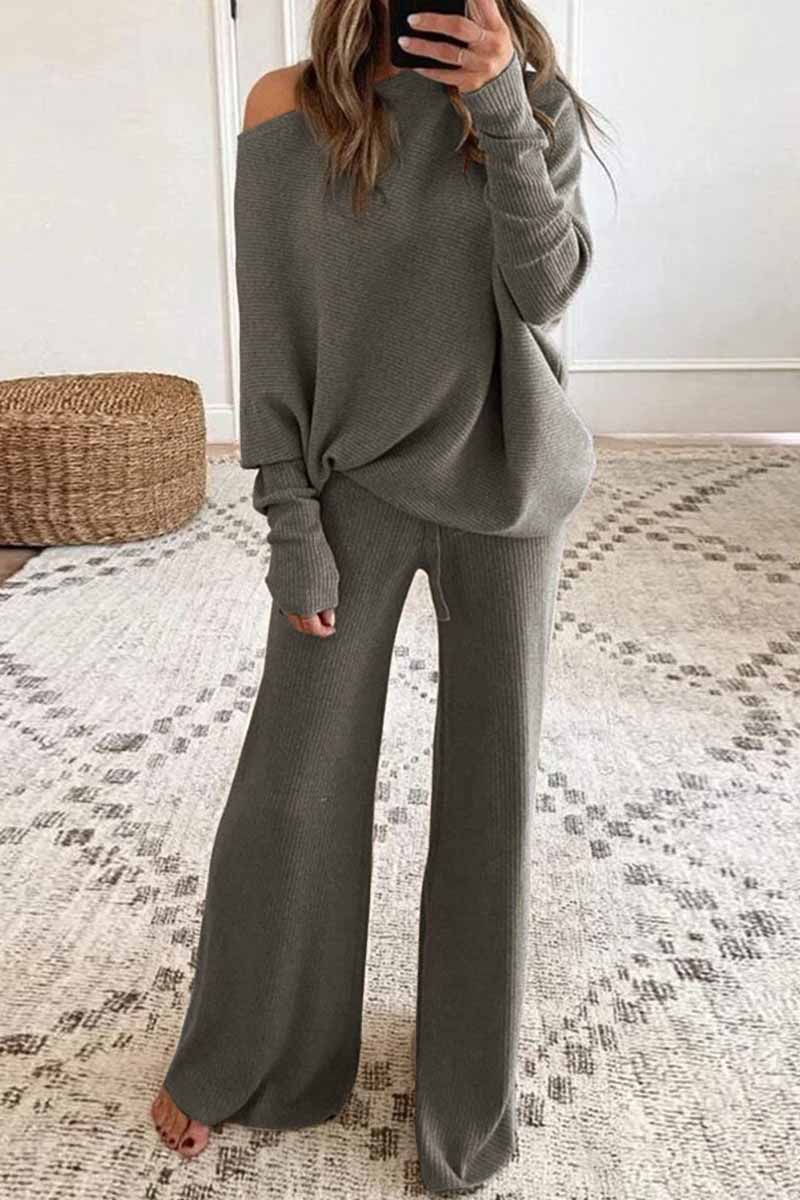 Antmvs Fashion British Style Solid O Neck Long Sleeve Two Pieces(4 Colors)