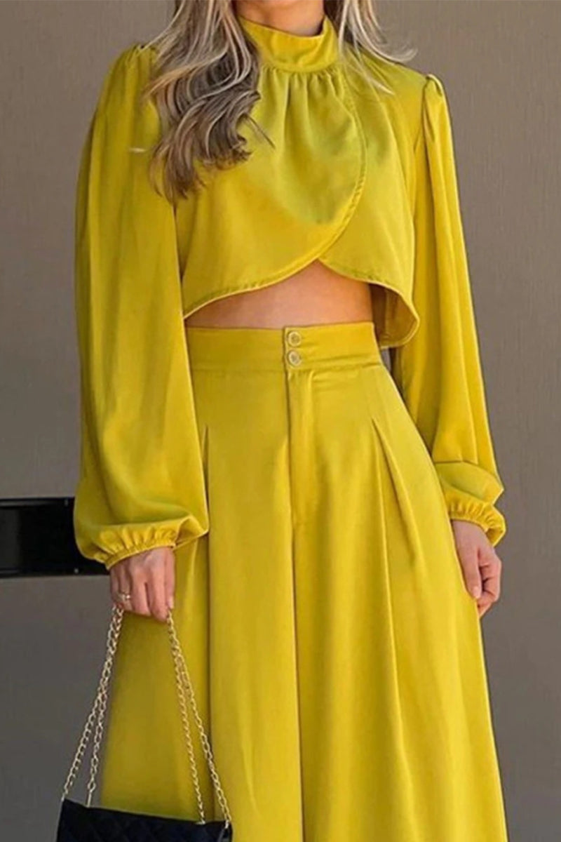 Antmvs Elegant Solid Asymmetrical Half A Turtleneck Long Sleeve Two Pieces