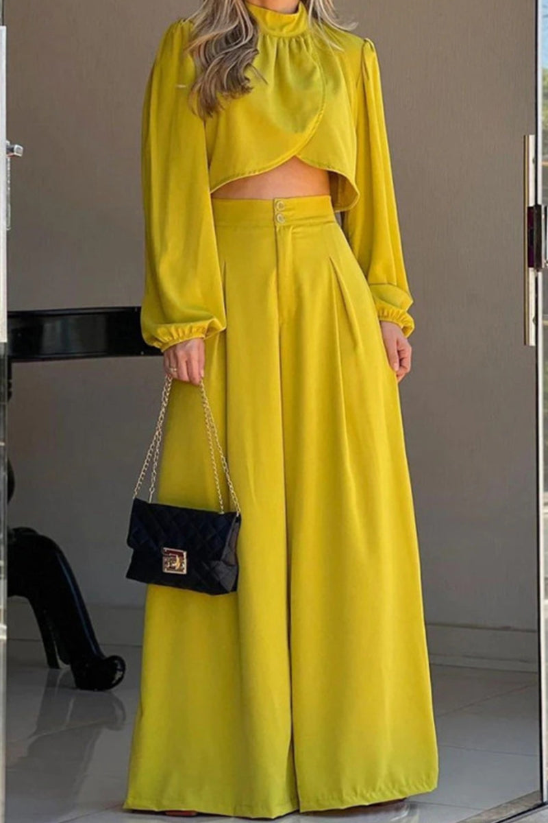 Antmvs Elegant Solid Asymmetrical Half A Turtleneck Long Sleeve Two Pieces