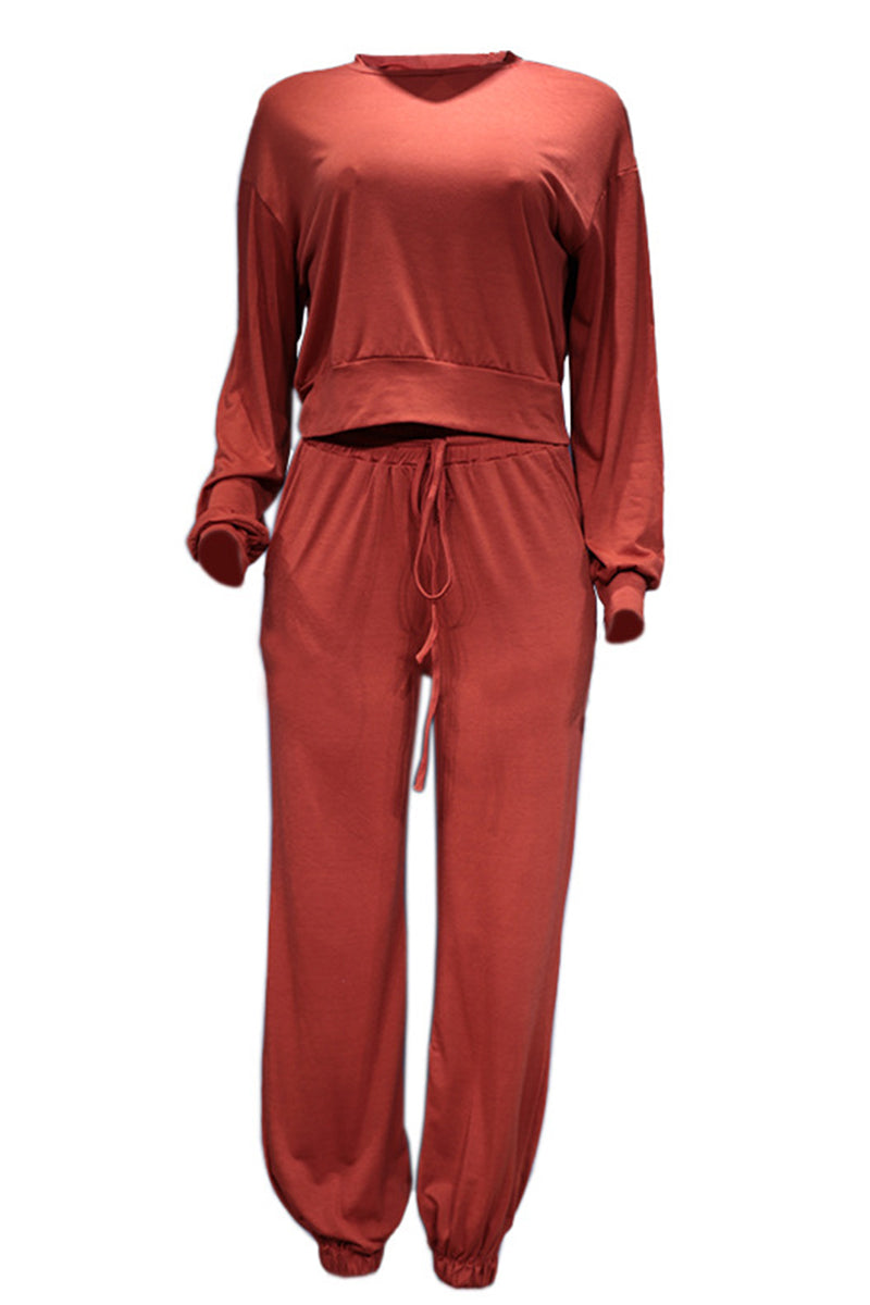 Antmvs Casual Solid Color O Neck Long Sleeve Two Pieces