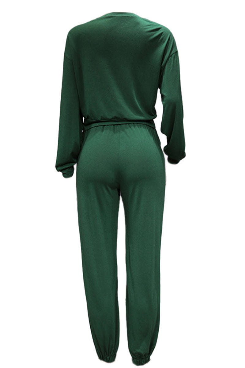 Antmvs Casual Solid Color O Neck Long Sleeve Two Pieces