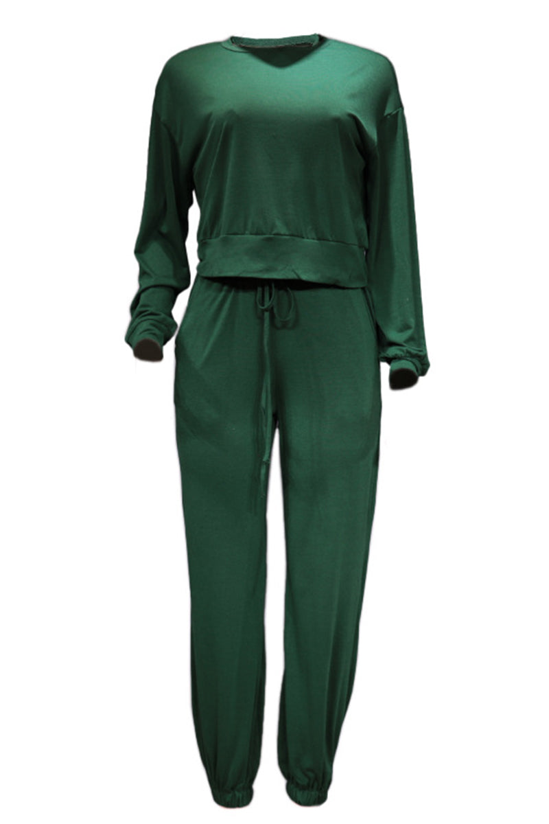 Antmvs Casual Solid Color O Neck Long Sleeve Two Pieces