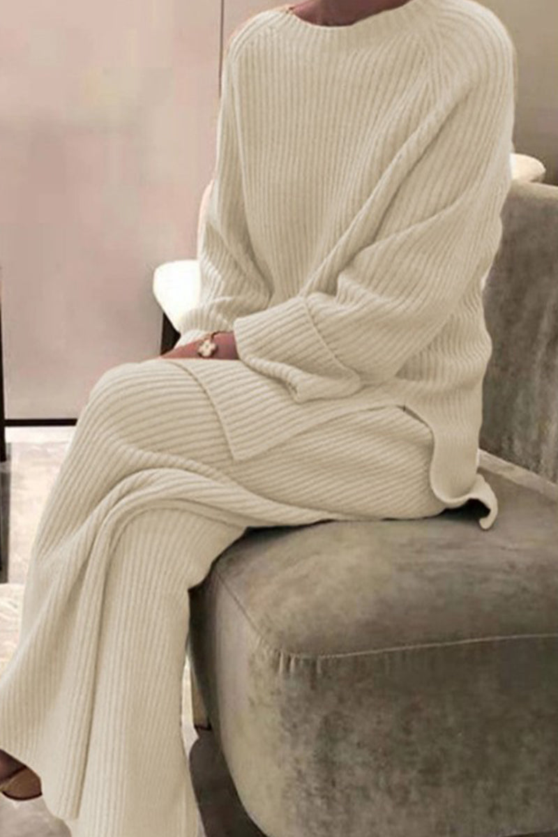 Antmvs Casual Solid Color O Neck Long Sleeve Two Pieces(5 Colors)