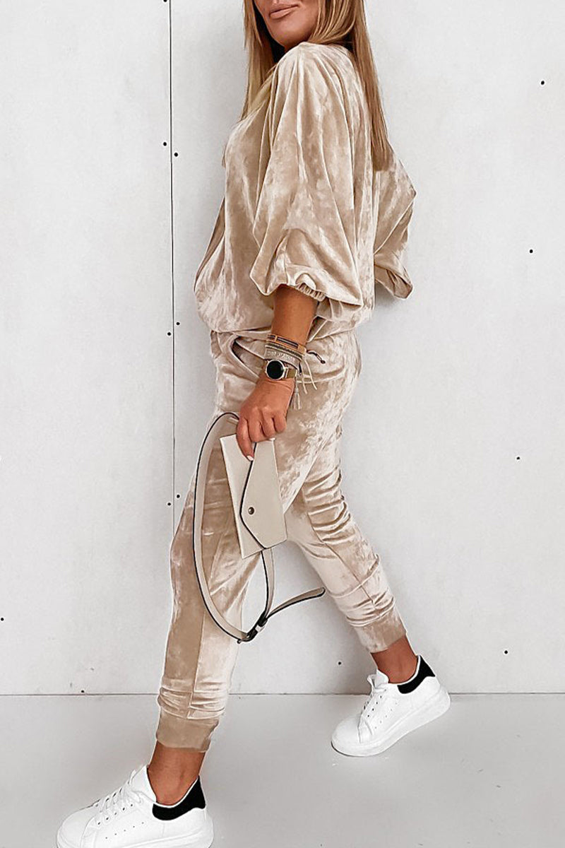 Antmvs Casual Street Solid Zipper V Neck Long Sleeve Two Pieces