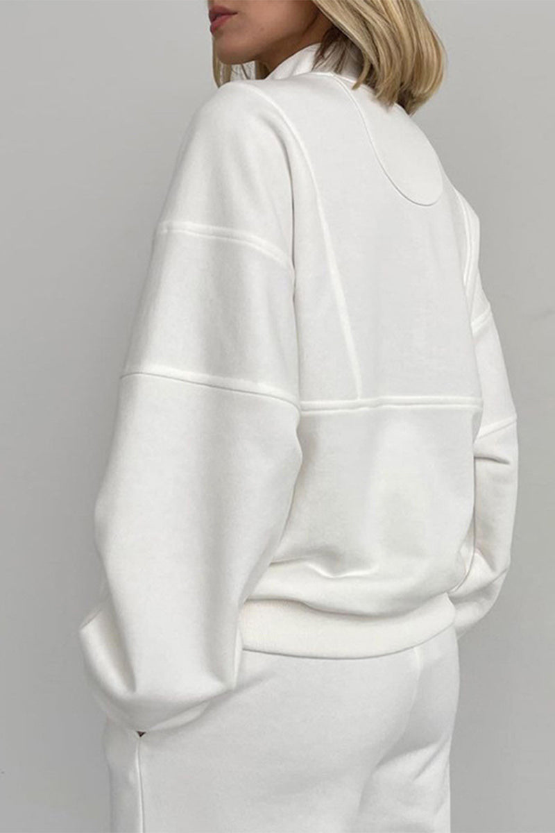 Antmvs Casual Solid Zipper Turndown Collar Long Sleeve Two Pieces(3 Colors)