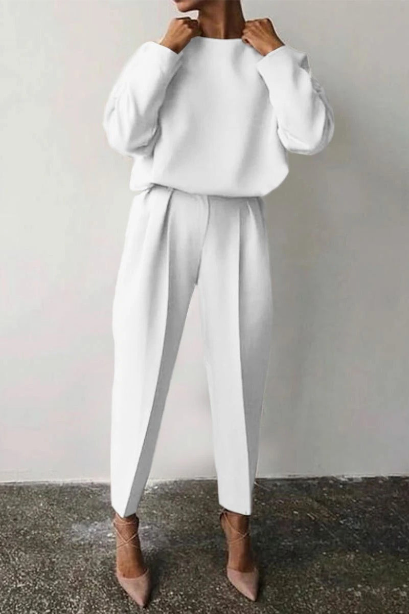Antmvs Casual Solid Solid Color O Neck Long Sleeve Two Pieces