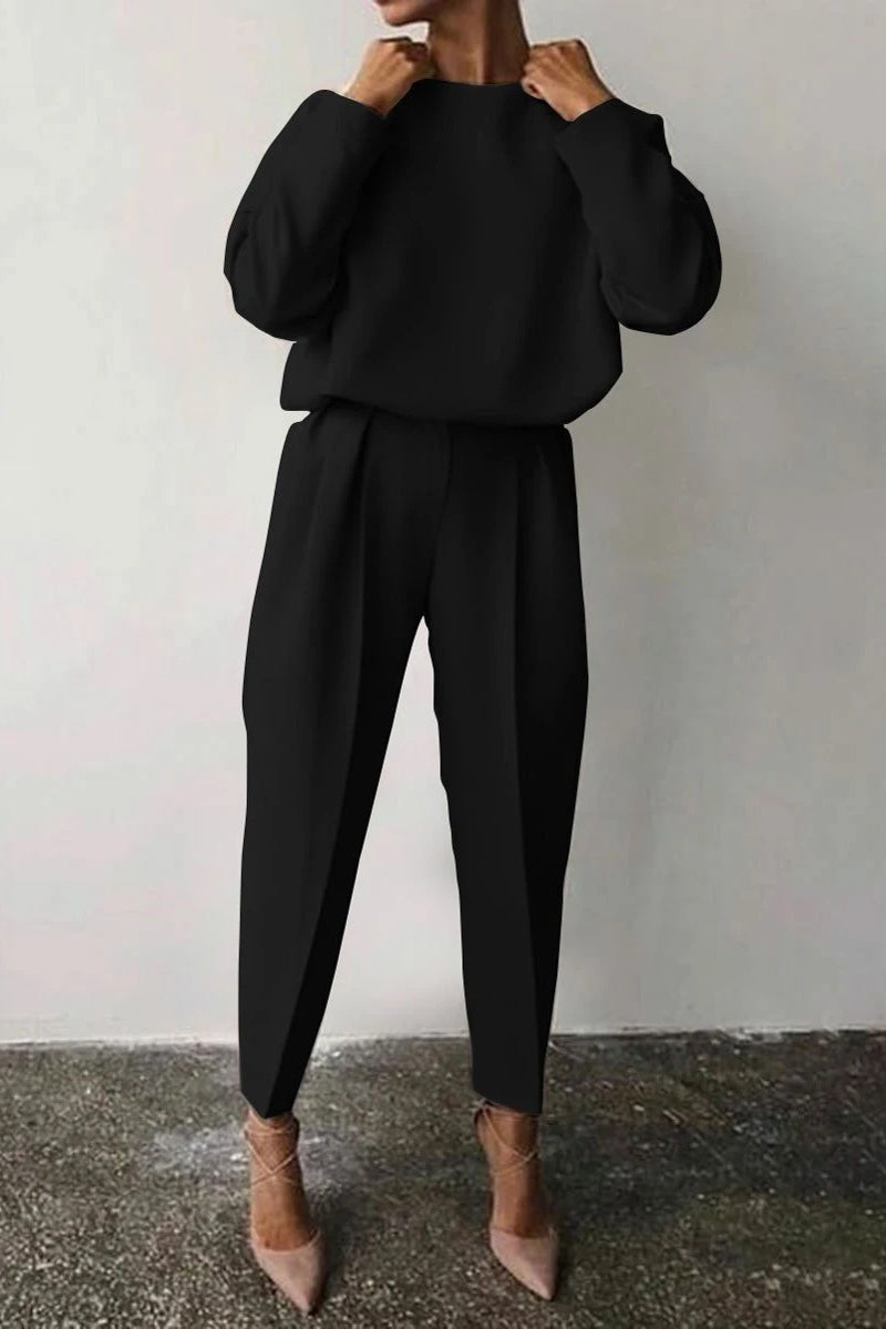 Antmvs Casual Solid Solid Color O Neck Long Sleeve Two Pieces