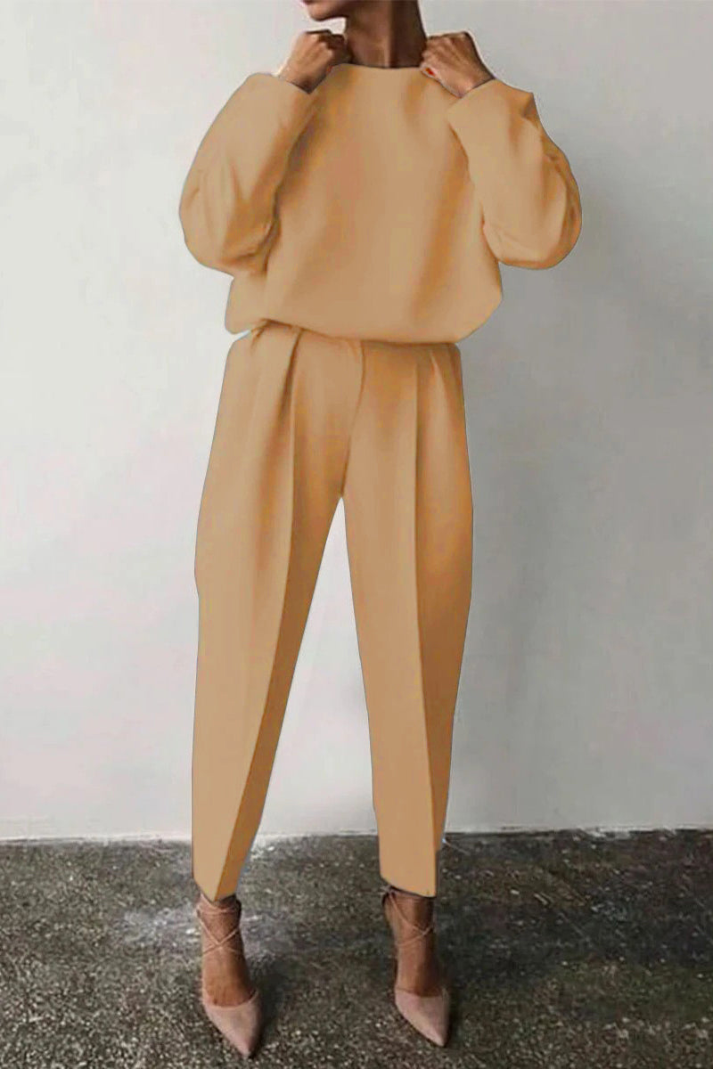 Antmvs Casual Solid Solid Color O Neck Long Sleeve Two Pieces