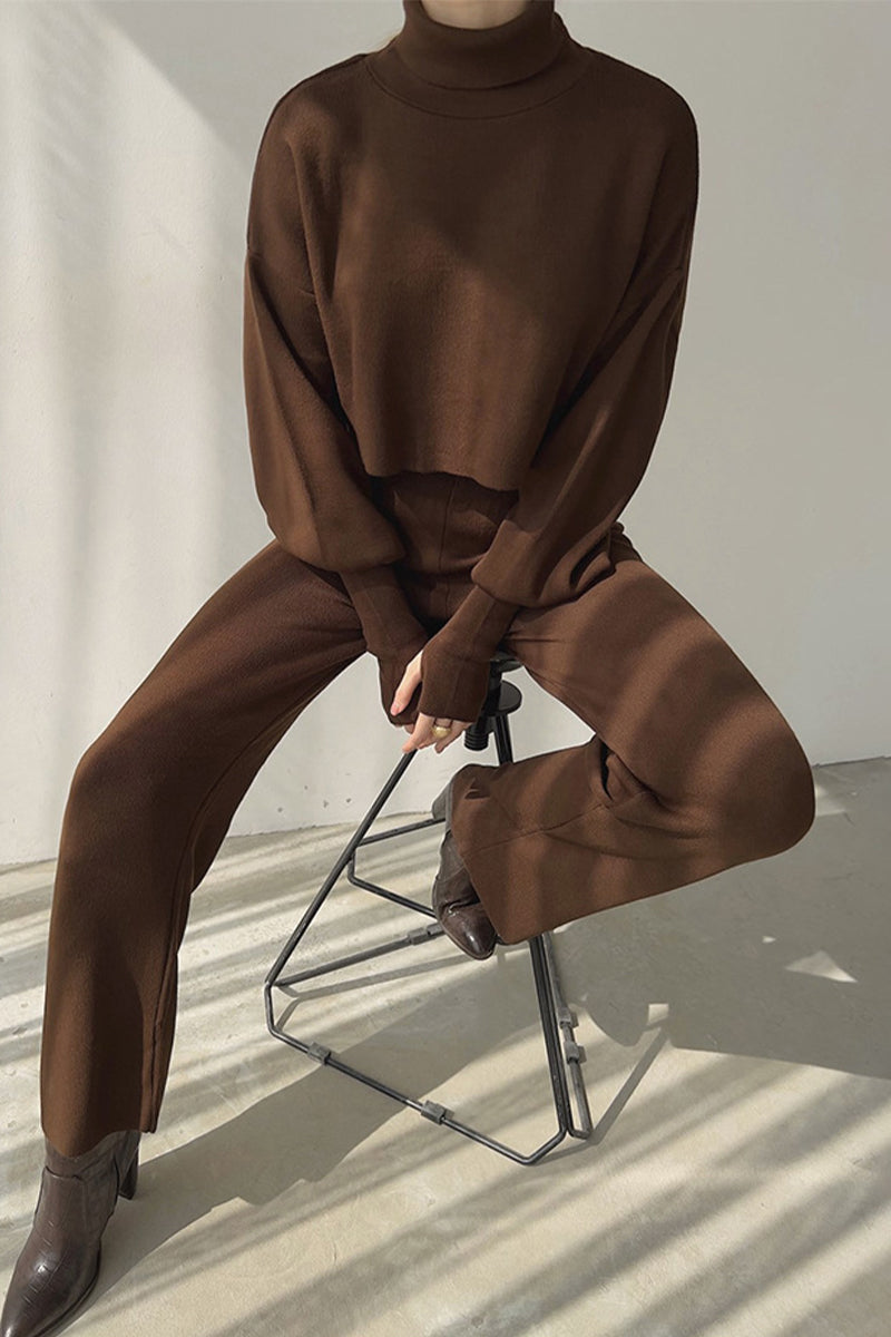 Antmvs Casual Solid Solid Color Turtleneck Long Sleeve Two Pieces