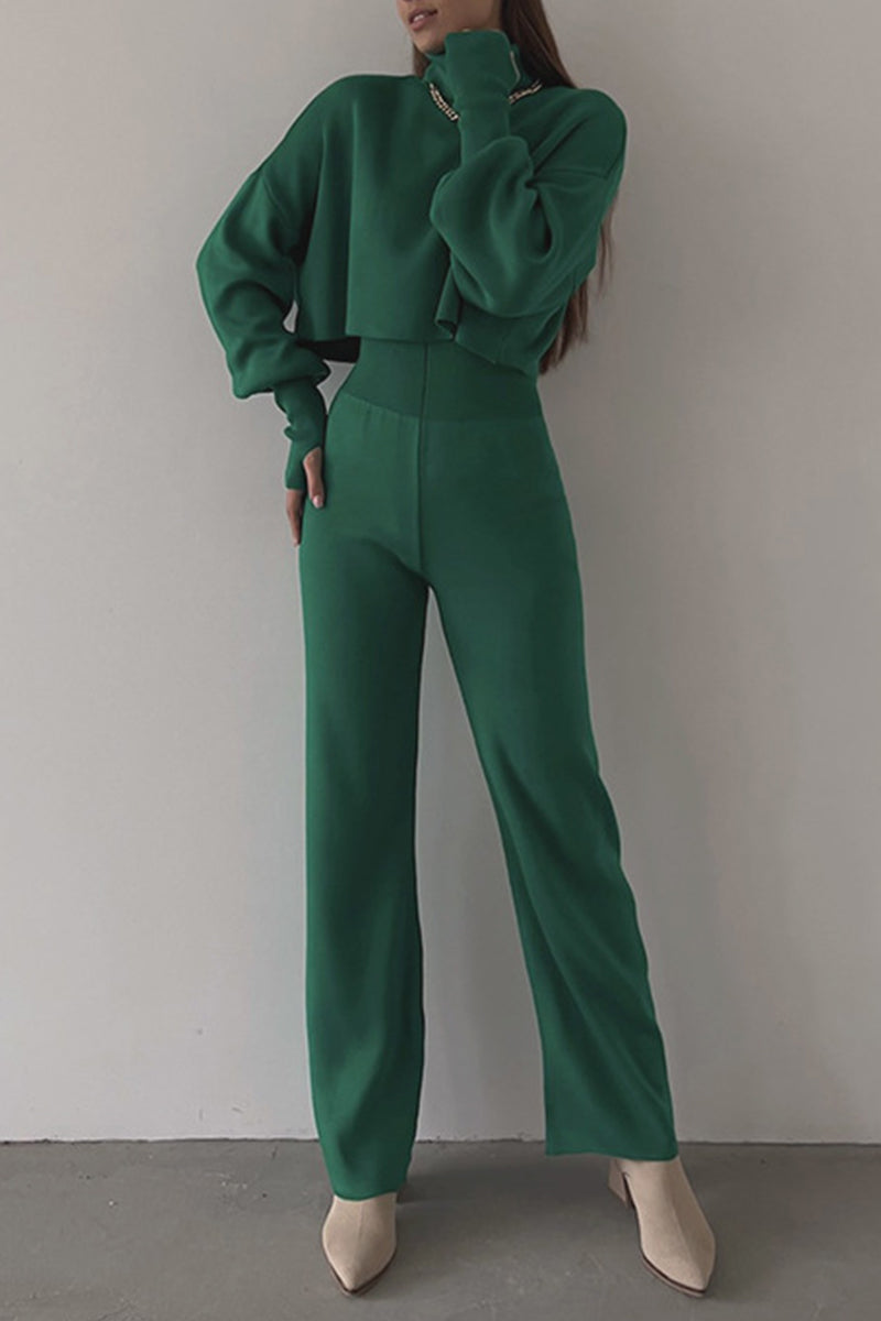 Antmvs Casual Solid Solid Color Turtleneck Long Sleeve Two Pieces