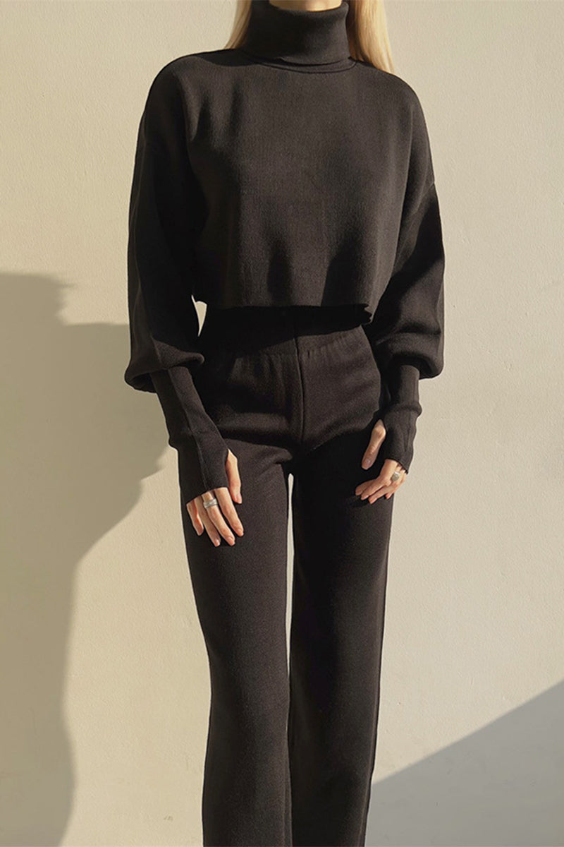 Antmvs Casual Solid Solid Color Turtleneck Long Sleeve Two Pieces