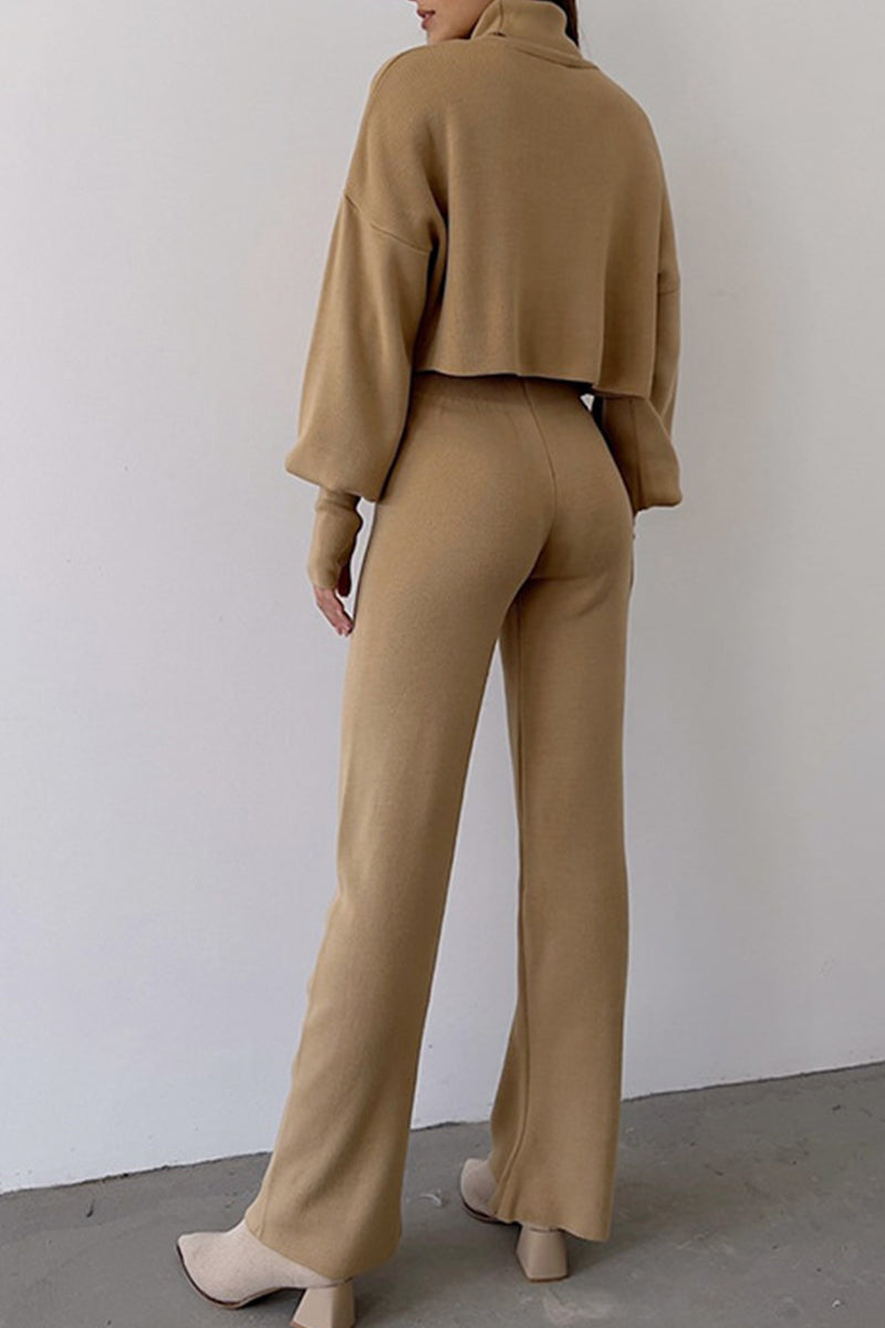 Antmvs Casual Solid Solid Color Turtleneck Long Sleeve Two Pieces