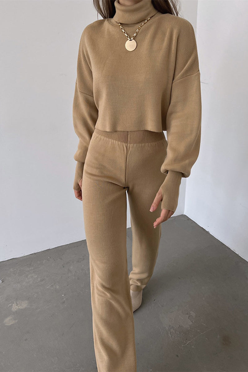 Antmvs Casual Solid Solid Color Turtleneck Long Sleeve Two Pieces